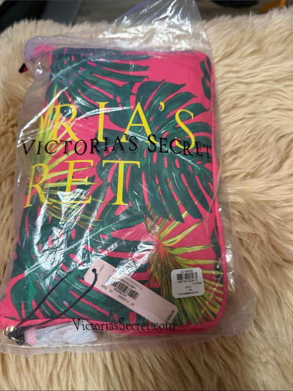 Victoria's Secret Packable Weekender in Pink with Palm Print NWT